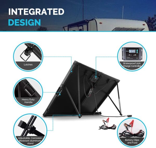 Renogy 200 Watt 12 Volt Portable Solar Panel with Waterproof 20A Charger Controller, Foldable 100W Solar Panel Suitcase with Adjustable Kickstand, Solar Charger for Power Station RV Camping Off Grid - Image 5