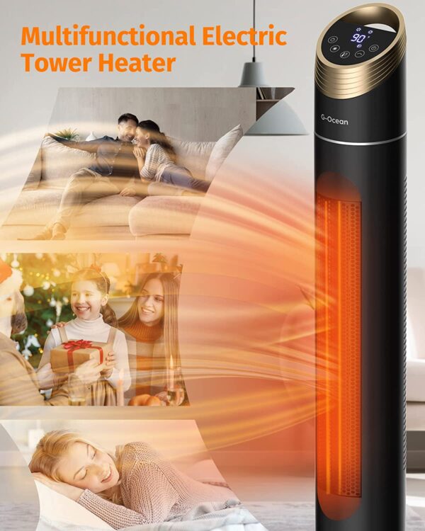 Space Heater for Indoor Use, 34" Quiet Heating Electric Space Heater for Large Room with Remote, 3 Modes, Overheating & Tip-Over Protection, Oscillating Ceramic Tower Heater for Garage, Home Office - Image 5