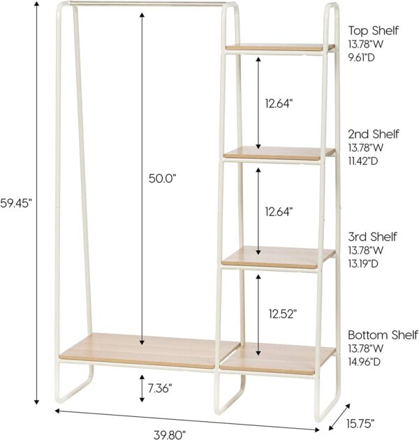 Clothing Rack, Clothes Rack with 3 Wood Shelves, Freestanding Clothing Rack, Easy to Assemble Garment Rack, Standing Metal Sturdy Clothing Rack, Small Space Storage Solution, White - Image 6