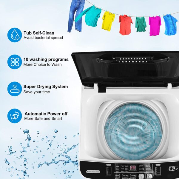 Nictemaw Portable Washing Machine, 17.6Lbs Capacity Portable Washer with Drain Pump, 10 Wash Programs/LED Display/8 Water Levels/Faucet Adapter, 1.9 Cu.ft Full-automatic Compact Laundry Washer for Apartment, Dorm, Rvs - Image 4