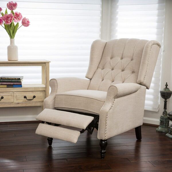 CHRISTOPHER KNIGHT HOME GDF Studio Elizabeth Tufted Fabric Recliner, Vintage Reclining Reading Armchair, Light Beige - Image 4