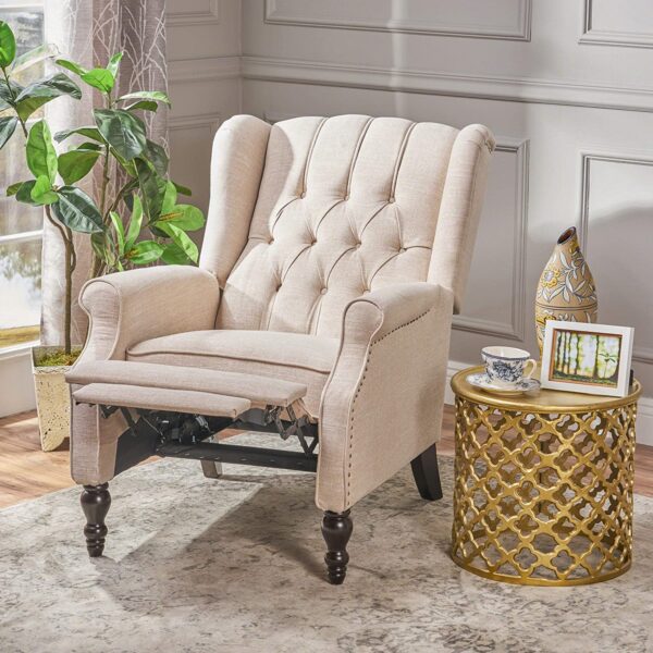 CHRISTOPHER KNIGHT HOME GDF Studio Elizabeth Tufted Fabric Recliner, Vintage Reclining Reading Armchair, Light Beige - Image 3