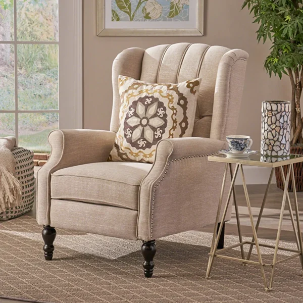 CHRISTOPHER KNIGHT HOME GDF Studio Elizabeth Tufted Fabric Recliner, Vintage Reclining Reading Armchair, Light Beige - Image 2