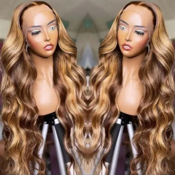 360 Highlight Ombre Lace Front Wigs Human Hair Pre Plucked Honey Blonde Body Wave Lace Front Wigs with Baby Hair Full 360 Glueless HD Transparent Lace Front Human Hair Wigs for Black women 4/27 Colored Human Hair Wig 150 Density （20 Inch，Highlight Lace Front Wigs Human Hair）