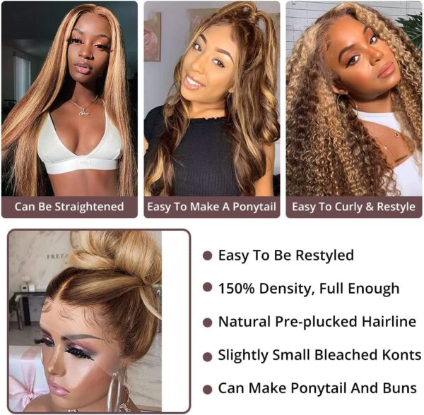 360 Highlight Ombre Lace Front Wigs Human Hair Pre Plucked Honey Blonde Body Wave Lace Front Wigs with Baby Hair Full 360 Glueless HD Transparent Lace Front Human Hair Wigs for Black women 4/27 Colored Human Hair Wig 150 Density （20 Inch，Highlight Lace Front Wigs Human Hair） - Image 4