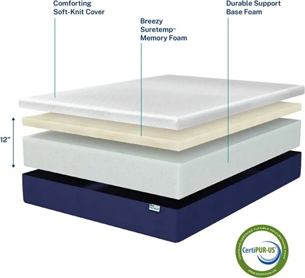 Sleep Innovations Shiloh 12 Inch Memory Foam Mattress with Ventilated Suretemp Foam for Breathability, Queen Size, Bed in a Box, Medium Firm Support - Image 4