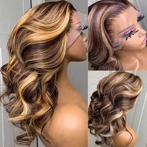 360 Highlight Ombre Lace Front Wigs Human Hair Pre Plucked Honey Blonde Body Wave Lace Front Wigs with Baby Hair Full 360 Glueless HD Transparent Lace Front Human Hair Wigs for Black women 4/27 Colored Human Hair Wig 150 Density （20 Inch，Highlight Lace Front Wigs Human Hair） - Image 2