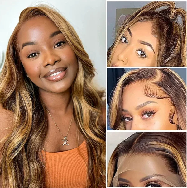 UNICE 13x4 Body Wave Honey Blonde Highlight Lace Front Wigs Human Hair for Women ,10A Brazilian Wigs Human Hair Lace Front Wig Pre Plucked with Baby Hair Colored Wig TL412 150% Density 20Inch