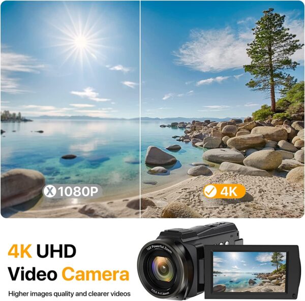 4K Video Camera Camcorder 48MP Ultra HD Video Camera Wifi Vlogging Camera for YouTube 16X Digital Video Camera with Microphone 6-Axis Anti-Shake IR Night Vision Video Recorder(2023 Newest 4K Plus) - Image 3