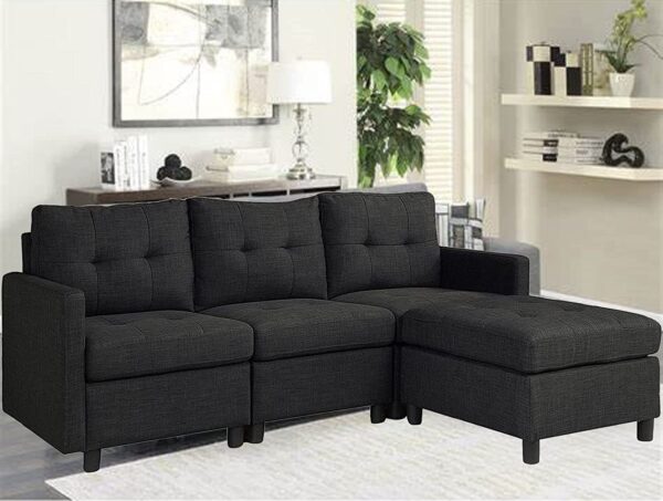 BEEY Reversible Sectional Sofa Set 75" L-Shaped Sofa for Living Room 3-Seater Sectional Corner Couch for Small Apartment,Dark Grey - Image 7