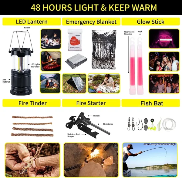 Survival Kit and First Aid kit, 160 Pcs Emergency Supplies Camping Accessories with Upgraded Molle Bag, Including Hatchet Shovel Pliers Lantern, Gifts for Men Outdoor Adventure Camping Hiking Hunting - Image 3