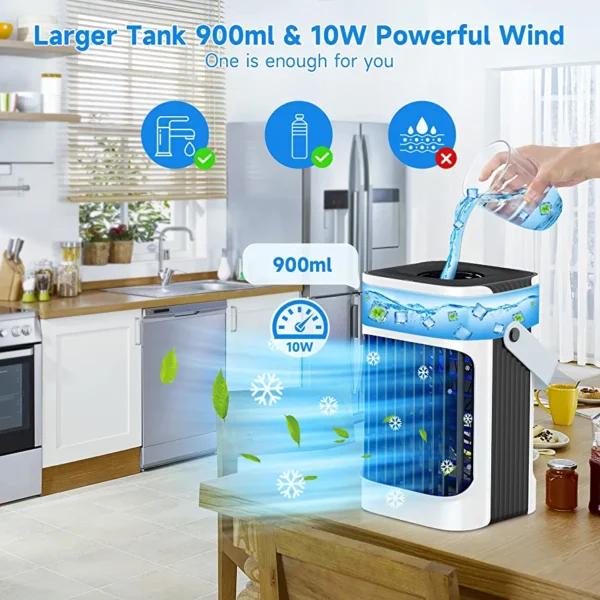 Portable Air Conditioners, TIOKVIOP Evaporative Air Cooler [Upgraded 10W & 3 Cool Mist] 3 in 1, 3 Wind Speed & 7 LED Light, 3 Cool Mist & 2-8H Timer Cold AC, Personal Mini Air Cooling Fan for Room - Image 5