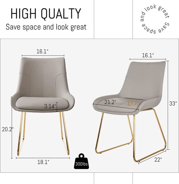 HIPIHOM Dining Chair Set of 2, Mid Century Modern Faux Leather Dining Chair, Kitchen Side Comfy Chairs (2-Gold Legs) - Image 2