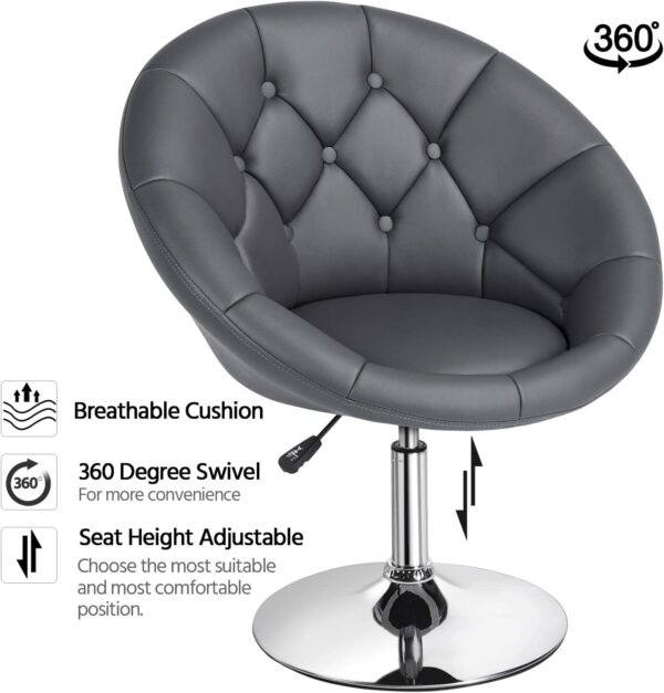 Yaheetech Swivel Accent Chair Height Adjustable Modern Round Back Tilt Chair with Chrome Frame for Lounge, Pub, Bar - Dark Grey - Image 6