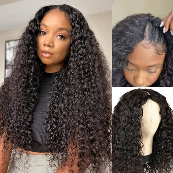 ISEE Hair 22 Inch Water Wave V Part Wig Human Hair No Leave Out Brazilian Glueless Curly Wave Upgrade U Part V Part Wigs for Black Women Human Hair 180% Density Natural Color