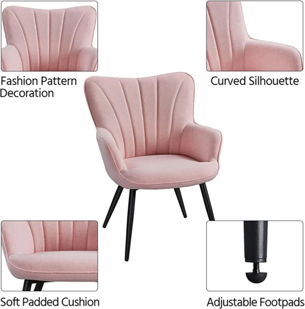 Yaheetech Accent Chair, Modern and Elegant Armchair, Linen Fabric Living Room Chair with Mental Legs and High Back for Living Room Bedroom Office Waiting Room, Pink - Image 5