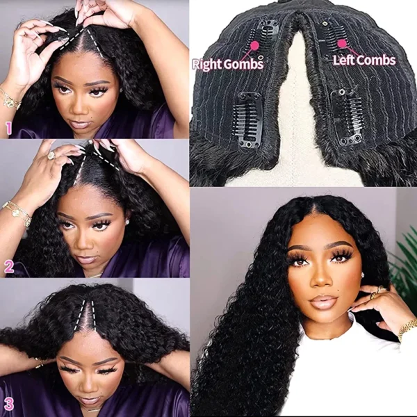 ISEE Hair 22 Inch Water Wave V Part Wig Human Hair No Leave Out Brazilian Glueless Curly Wave Upgrade U Part V Part Wigs for Black Women Human Hair 180% Density Natural Color - Image 5