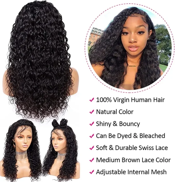 Glueless Water Wave Lace Front Wigs Human Hair Pre Plucked Baby Hair 180 % Density 13x4 HD Transparent Water Wave Frontal Wigs for Black Women Brazilian Virgin Human Hair Water Wave Wigs 26 Inch - Image 6