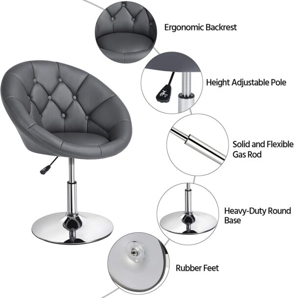 Yaheetech Swivel Accent Chair Height Adjustable Modern Round Back Tilt Chair with Chrome Frame for Lounge, Pub, Bar - Dark Grey - Image 5