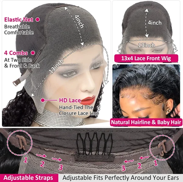 Glueless Water Wave Lace Front Wigs Human Hair Pre Plucked Baby Hair 180 % Density 13x4 HD Transparent Water Wave Frontal Wigs for Black Women Brazilian Virgin Human Hair Water Wave Wigs 26 Inch - Image 8