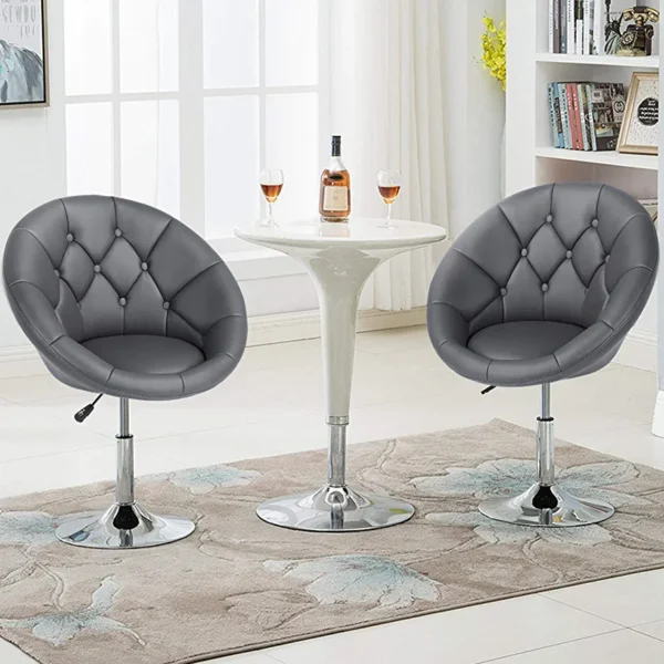 Yaheetech Swivel Accent Chair Height Adjustable Modern Round Back Tilt Chair with Chrome Frame for Lounge, Pub, Bar - Dark Grey - Image 4