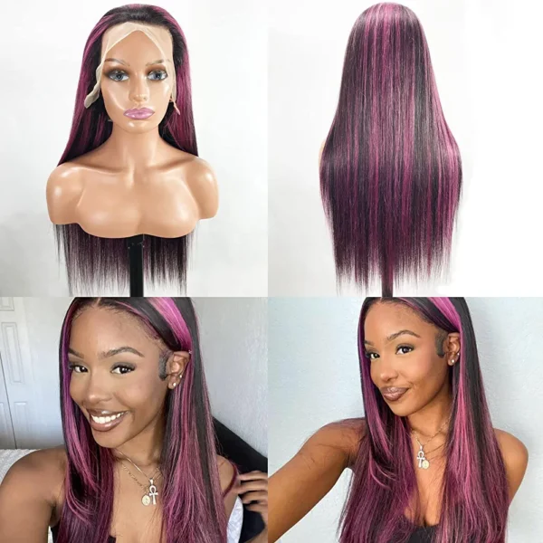 Arabella Highlight Lace Front Wig Human Hair 13x4 Ombre Lace Front Wig Human Hair 210% Density 1B/Purple HD Lace Frontal Wig 10a Blonde Lace Front Wigs Human Hair (20inch, 13x4 1B/Purple wig) - Image 5