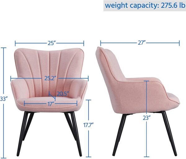 Yaheetech Accent Chair, Modern and Elegant Armchair, Linen Fabric Living Room Chair with Mental Legs and High Back for Living Room Bedroom Office Waiting Room, Pink - Image 4