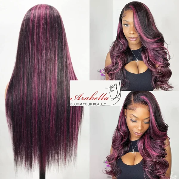 Arabella Highlight Lace Front Wig Human Hair 13x4 Ombre Lace Front Wig Human Hair 210% Density 1B/Purple HD Lace Frontal Wig 10a Blonde Lace Front Wigs Human Hair (20inch, 13x4 1B/Purple wig) - Image 3