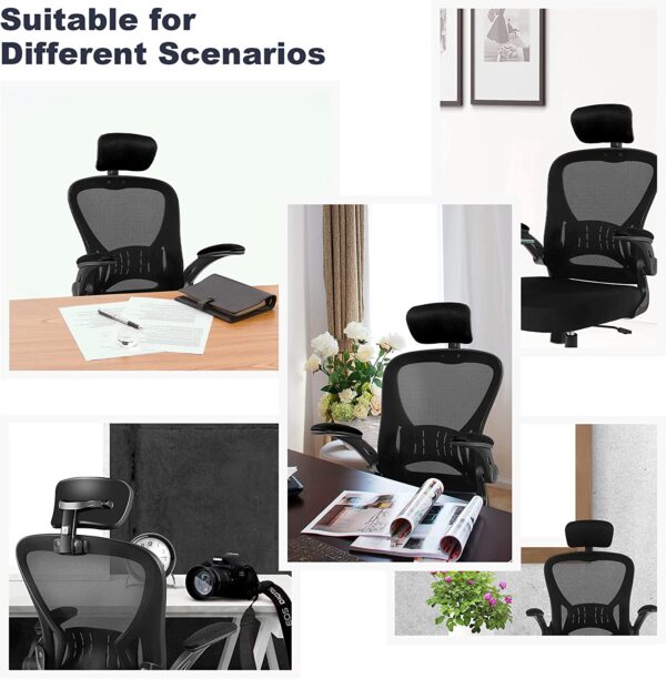 Office Chair Ergonomic Desk Chair Comfort Adjustable Height with Wheels，Lumbar Support Mesh Swivel Computer Home Office Study Task Chair Black - Image 5