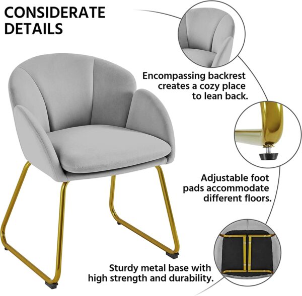 Yaheetech Flower Shape Velvet Armchair, Modern Side Chair Vanity Chair with Golden Metal Legs for Living Room/Dressing Room/Bedroom/Home Office/Kitchen, Gray - Image 6