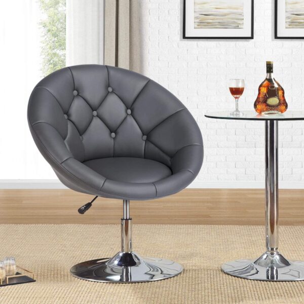 Yaheetech Swivel Accent Chair Height Adjustable Modern Round Back Tilt Chair with Chrome Frame for Lounge, Pub, Bar - Dark Grey - Image 2