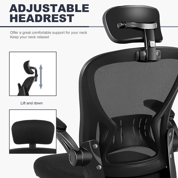 Office Chair Ergonomic Desk Chair Comfort Adjustable Height with Wheels，Lumbar Support Mesh Swivel Computer Home Office Study Task Chair Black - Image 2