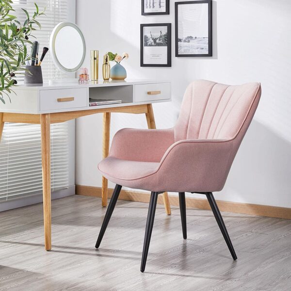 Yaheetech Accent Chair, Modern and Elegant Armchair, Linen Fabric Living Room Chair with Mental Legs and High Back for Living Room Bedroom Office Waiting Room, Pink - Image 2