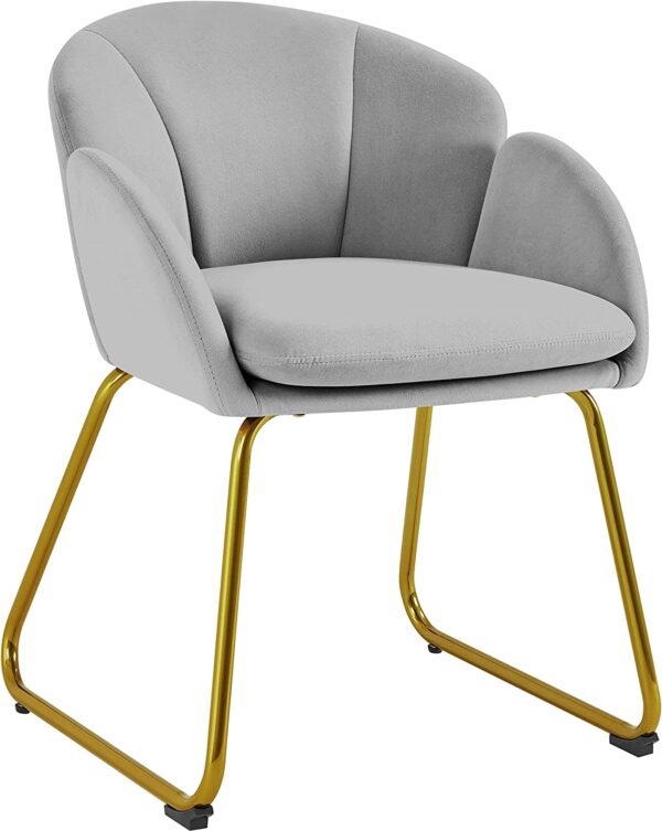 Yaheetech Flower Shape Velvet Armchair, Modern Side Chair Vanity Chair with Golden Metal Legs for Living Room/Dressing Room/Bedroom/Home Office/Kitchen, Gray