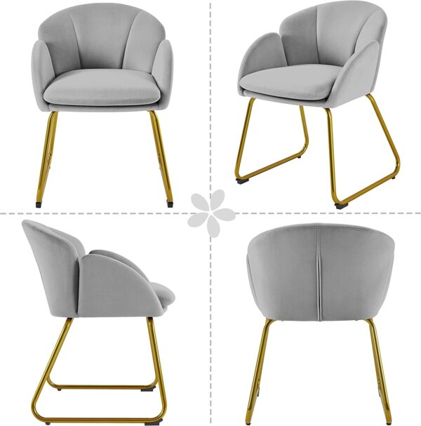 Yaheetech Flower Shape Velvet Armchair, Modern Side Chair Vanity Chair with Golden Metal Legs for Living Room/Dressing Room/Bedroom/Home Office/Kitchen, Gray - Image 8