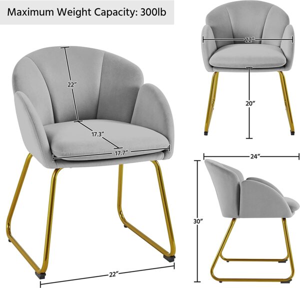 Yaheetech Flower Shape Velvet Armchair, Modern Side Chair Vanity Chair with Golden Metal Legs for Living Room/Dressing Room/Bedroom/Home Office/Kitchen, Gray - Image 3