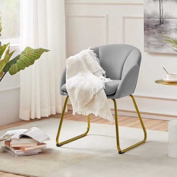 Yaheetech Flower Shape Velvet Armchair, Modern Side Chair Vanity Chair with Golden Metal Legs for Living Room/Dressing Room/Bedroom/Home Office/Kitchen, Gray - Image 4