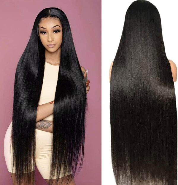 REMY FORTÉ 40 Inch Super Long Straight Lace Front Wigs for Women Heat Resistent Fiber Synthetic Wigs with 6" Deep T Part Lace Wigs for Party Cosplay Daily (6" Lace Front, Black Wigs)