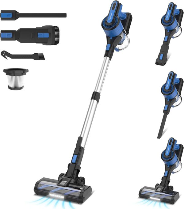 POWEART Cordless Vacuum Cleaner, Lightweight Cordless Stick Vacuum with 26Kpa 350W Powerful Suction, 6-in-1 Self-Standing Rechargeable Battery Vacuum Up to 45mins Runtime for Hardfloor Carpet Pet Hair