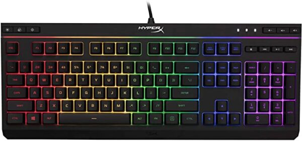 HyperX Alloy Core RGB – Membrane Gaming Keyboard, Comfortable Quiet Silent Keys with RGB LED Lighting Effects, Spill Resistant, Dedicated Media Keys, Compatible with Windows 10/8.1/8/7 – Black