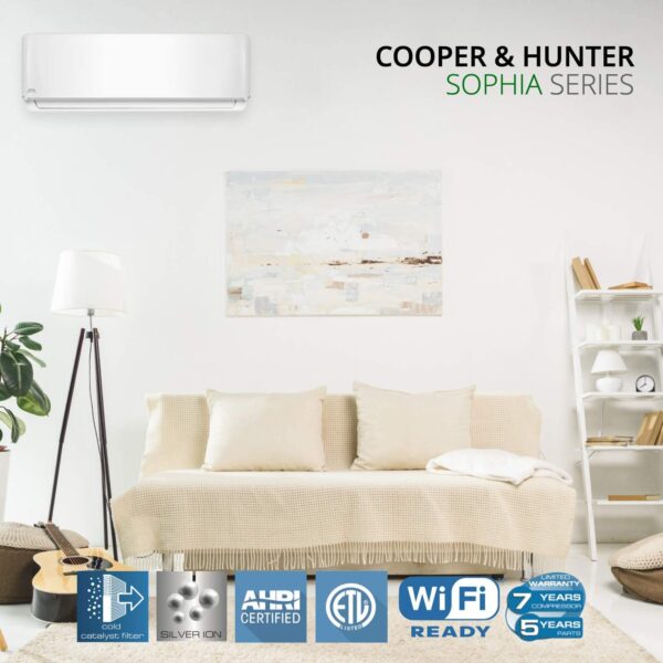 Cooper & Hunter 36,000 BTU Mini Split AC/Heating system Sophia Series 208/230V Heat Pump with 25ft Installation Kit - Image 2