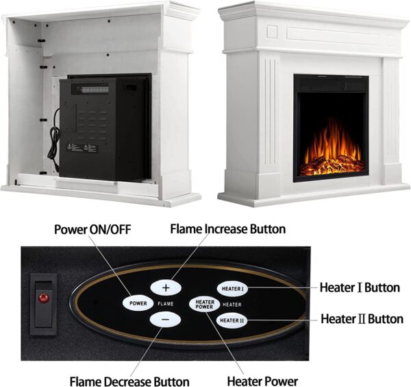 R.W.FLAME Electric Fireplace Mantel Wooden Surround Firebox, Freestanding Fireplace, Home Space Heather, Adjustable Led Flame, Remote Control,750W/1500W,Ivory White - Image 2