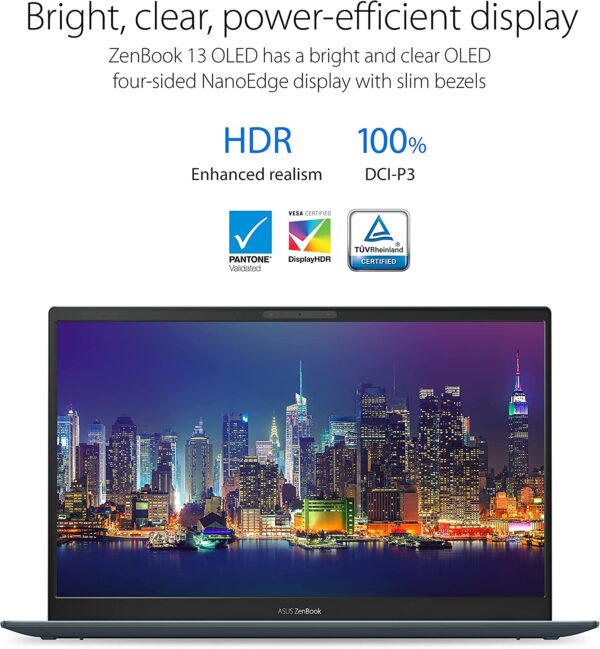 ASUS ZenBook 13 OLED Ultra-Slim Laptop, 13.3” OLED FHD NanoEdge Bezel Display, AMD Ryzen 7 5700U, 8GB LPDDR4X RAM, 512GB PCIe SSD, NumberPad, Wi-Fi 5, Windows 11 Home, Pine Grey, UM325UA-DH71 - Image 3