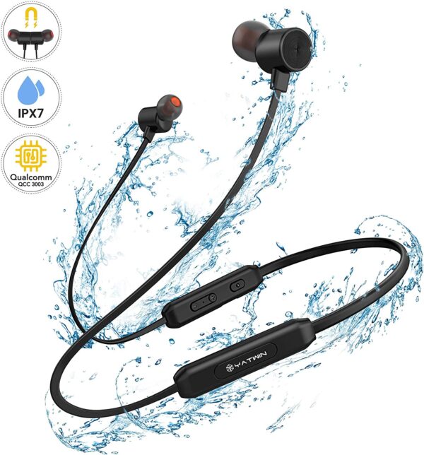 Yatwin Bluetooth In-Ear Headphones - Wireless Magnetic and Neckband Sports Headphones black