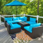 DINELI Patio Furniture Sectional Sofa with Gas Fire Pit Table Outdoor Patio Furniture Sets Propane Fire Pit (Turquoise-Square Table) photo review