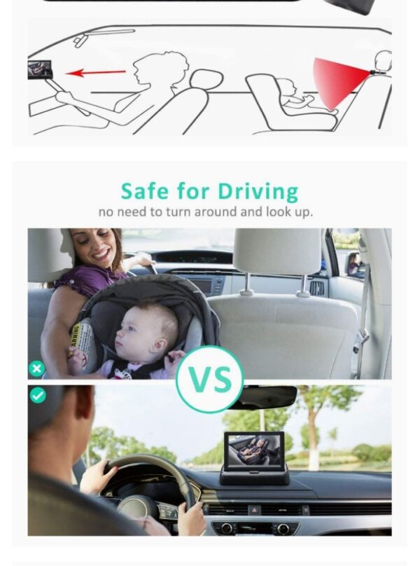 RYBPVC Baby Car Mirror, UPGRADED Baby Monitor with Infrared Night Vision for Rear Facing Seat Safely Car Seat Mirror with 360° Adjustable Fisheye Camera to Observe Infant/Toddler/Children - Image 2