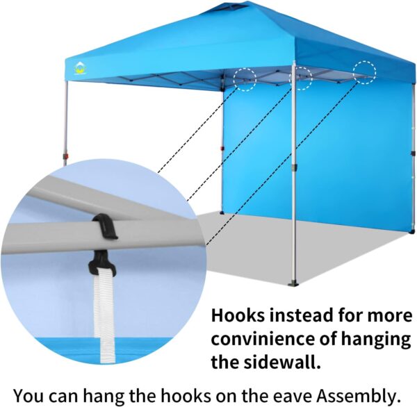 CROWN SHADES 10x10 Pop up Canopy Instant Commercial Canopy Including 1 Removable Sidewall, 4 Ropes, 8 Stakes, 4 Weight Bags, STO 'N Go Bag, Sky Blue - Image 5