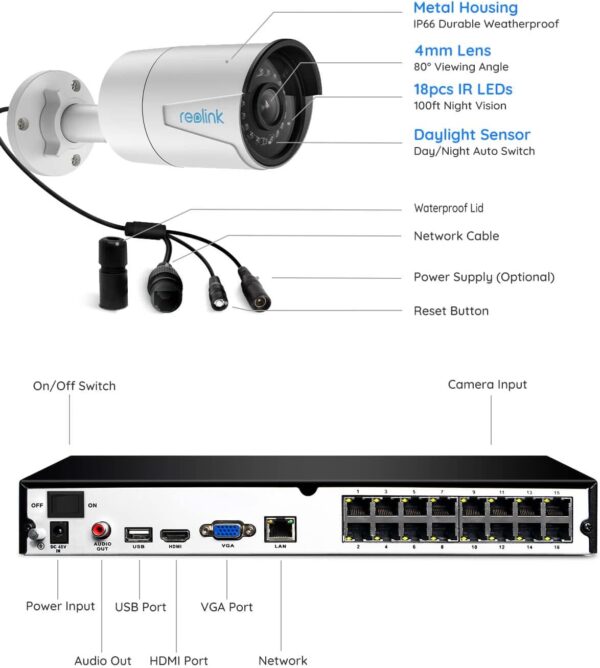 REOLINK 16CH 5MP Home Security Camera System, 8pcs Wired 5MP Outdoor PoE IP Cameras with Person Vehicle Detection, 4K 16CH NVR with 4TB HDD for 24-7 Recording, RLK16-410B8-5MP - Image 3