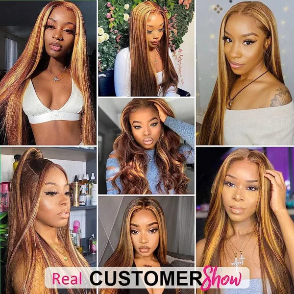 Pizazz 13x6 HD Transparent Lace Front Wigs Human Hair Pre Plucked highlight Color Brazilian Straight Lace Frontal Human Hair Wigs for Women 4/27 Color (4/27 Color Straight Wig, 26 Inch) - Image 4