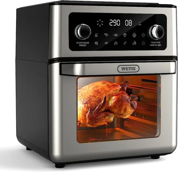 WETIE FO12B Air Fryer, 13 QT Air Fryer Oven, 1700W Toaster Oven Air Fryer Combo, Digital Screen & Visible Window, 11-in-1 Presets for Roast, Frier, Bake, Reheat and Dehydrate, Rotisserie Oven